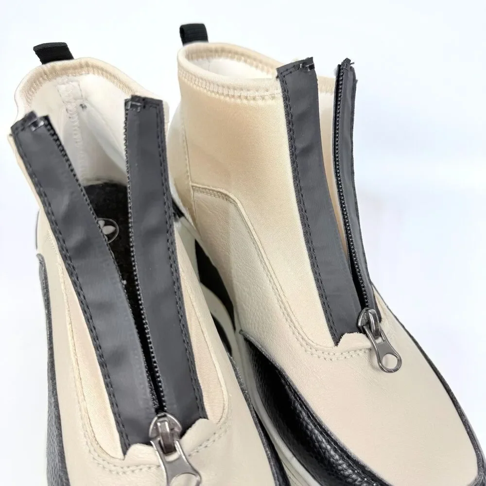 Rieker Neoprene Suede Front Zip Pull On Womens Sneakers Beige US 8